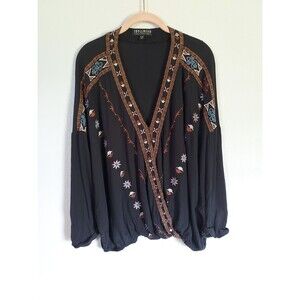 Idyllwind By Miranda Lambert Women's Black Embroidery Rayon Blouse Size Large